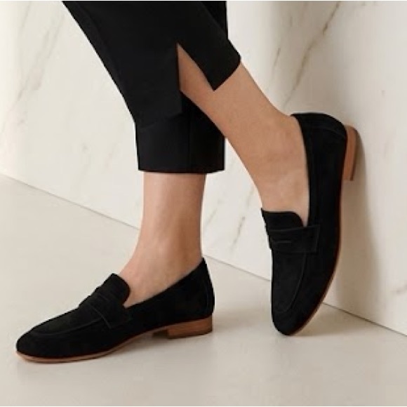 Quince Shoes - Quince Women's Italian Suede Penny Loafers Luxury Comfort Shoes in black. NWT